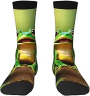 [pvinnk] Green Frog Print Adult Long Thick Socks Unisex Crew Socks For Men Womenfor Workouts Sports Socks