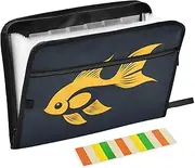 Quteprint 13 Pockets Expanding File Folder with Zipper Closure, Abstract Goldfish Pattern Accordion File Folder with Sticky Labels, Letter Size A4 Papers Expandable File Document Organizer