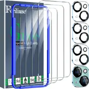 Ferilinso 4 Pack Screen Protector for iPhone 15 Pro Max with 4 Pack Tempered Glass Camera Lens Protector Phone Case Friendly Ultra Accessories Protector de Pantalla for Apple iPhone 15 Pro Max