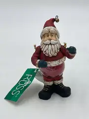 Russ Berrie The Christmas Santa Ornament Articulated Arms Glass and Resin w/Tag