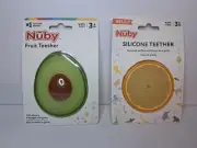 Lot of 2 Nuby Silicone Fruit Teether Avocado Orange Slice NEW Baby