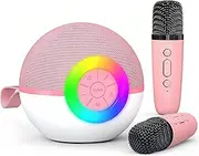 Karaoke Microphone Machine Toys for Kids Adults, Mini Portable Bluetooth Speaker with 2 Wireless Mics, Christmas Birthday Gifts for Boys Girls Ages 3 4 5 6 7 8 9 10 11 12+ Year (Pink)