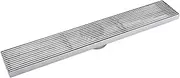 Decaura Long Shower Grate Stainless Steel Floor Drain Waste (Brushed Nickel-Stripe Patten, 600 * 100,Outlet￠80 mm)