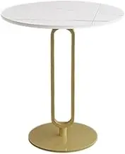 XINCHANG Elegant Round Side Table with Slate Top and Carbon Steel Base - Perfect for Living Rooms, Balconies, and Bedrooms (Diameter 50CM [Platinum + Gold Frame])
