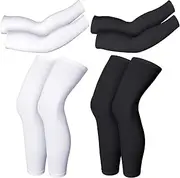 [Geyoga] 2 Pairs Compression Full Length Leg Sleeve Arm Sleeve for Men Women, Football