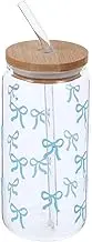 ULTECHNOVO Cute Bow Design Glass Tumbler with Lid and Straw High Temperature Resistant Drinking Cup for Hot Coffee Cold Juice for Office Travel and