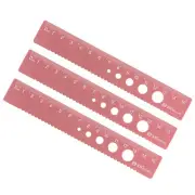 3Pcs 15cm Ruler Wave Edge w Hollow Circle Measuring Tool Aluminum Old Rose