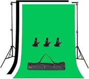 YISITONG Photo Studio Adjustable Backdrop Support Stand Kit 1.6 x 3m Black/White/Green Backdrop Screen + 6.5ft x 6.5ft / 2m x 2m Background Support System + 3 Clamps+ Carry Bag