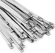 Metal Zip Ties 11.8 inch 100pcs 304Stainless steel Heavy duty Multi-purpose Self-locking Cable Ties Suitable for in machinery, vehicles, farms, pipes, roofs,cables, as well as Outdoor binding