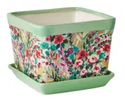 Pioneer Woman ~ 7.5" Square ~ BERRY BASKET w/Floral Design ~ Stoneware ~ Planter