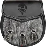 Robertson Semi Sporran Fur Plain Leather Flap Scottish Clan Crest