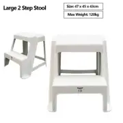 Large Double Step Stool White Plastic Portable Kitchen Ladder Outdoor 47x45x43cm