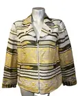 New CHICO'S Size L (2) Yellow Beige Aztec Jacquard Moto Lined LS Zip Jacket NWT