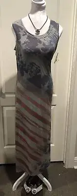 One World USA Flag Maxi Tank Dress Distressed XS NWT