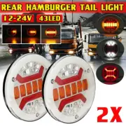 2x Dynamic 43LED REAR ROUND HAMBURGER TAIL LAMP LIGHT LORRY TRUCK CAR TRAILER