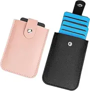 [Adorila] 2 Pack Slim Minimalist Wallet, Leather Pull-Out Credit Card Holder, Hidden Small Card Wallet for Men and Women, Black, Pink, Minimalist