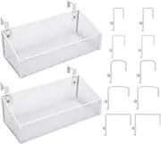 Rtteri 2 Sets Bedside Shelf Bed Metal Storage Basket Bunk Bed Shelf with 10 Pair 5 Different Size Hooks Bed Side Organizer Caddy Hanging Organizer for Home Office Desk Phone Book(White)