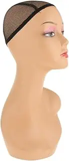Perfk Manikin Head with Synthetic Fiber for Hairstyling Education, Brown left pink red