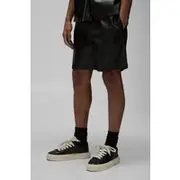 Mens Black Relaxed Fit Elasticated Waist PU Checkerboard Short