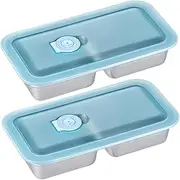 2-Pack Stainless Steel Snack Containers | 2-Compartment Bento Box with Clear Lid | Travel & Camping Food Storage Solution