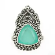 Natural Aquamarine Chalcedony 925 Solid Sterling Silver Ring Sz 6.5 @B6-1