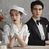 在飛比找Yahoo!奇摩拍賣優惠-【WY】新娘結婚手套白色蝴蝶結緞面手套婚紗禮服薄紗短版全指珍