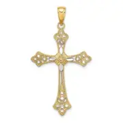 Real 10kt W/ Rhodium Diamond Cut Edges Cross Charm