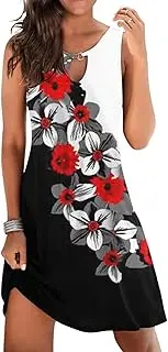[Generic] Casual Summer Dress Women Summer Casual Sexy Sleeveless Floral Print Sundress Loose Beach Mini Dress Rose Dress for Women
