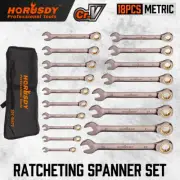 HORUSDY 18Pc Ratchet Spanner Set Metric 6-30mm Spanners Nickle Plated Pouch Tool
