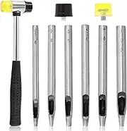 Rustark 9Pcs 6 Size Oval Hole Punch for Leather 2mm-4mm Leather Hollow Punch Set with Double Face Plastic and Rubber Hammer, Leather Belt Hole Cutter Tool Hollow Punch Tools Kit for Leather DIY Craft