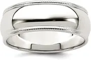 [JewelryWeb] 925 Sterling Silver Solid Polished Half Round Engravable 7mm Milgrain Band Jewelry Gifts for Women - Ring Size Options Range: H to Z