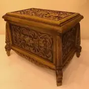 Walnut Wood Hand Carved Traditional Turkish Trunk Coffee Table Storage Chest Box