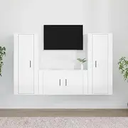 3 Piece TV Stand Cabinet Set - Modern High Gloss White Entertainment Center for Living Room, Console Table & TV Stands, Room Furniture - Engineered Wood