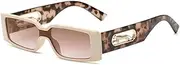 [MANSM] Rectangle Sunglasses Women Square Sun Glasses Men Leopard Punk Eyeglasses Shades UV400,leopard beige tea,one size