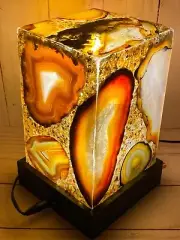 4"x4"x6" Natural Agate Stone Elegant Table Masterpiece Night Lamp Bed Side Decor