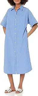 [The Drop] Women's Marla Drop-Shoulder Short-Sleeve Midi Shirt Dress