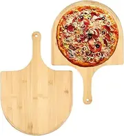 2Pcs Pizza Peel, with Long Handle Bamboo Pizza Spatula, Multifunctional Turning Peel Hanging Shovel, Home Kitchen Accessories, for Home Made Pizza