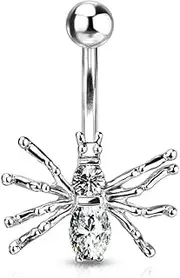 [Pain-is-Art] Navel Piercing Crystal Spider 316L Surgical Steel Crystals