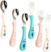 ETHZZLE Stainless Steel Toddler Fork Spoon Set Training Eating Utensils Toddler Fork Spoon Set for Self-Feeding