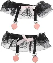 [Minkissy] 1 Pair Adorable Lace Heart Thigh Garters for Women with Charming Bow Fashionable Leg Accessories for Weddings and Brides Leg Ring Belts for Stylish Outfits Black