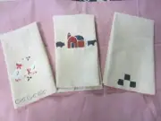 3 Linen/Muslin Tea Towels-Painted-Farm/Country Theme - Geese/Barn With Animals
