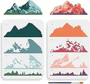 MAYJOYDIY 2pcs Layered Mountain Stencil 11.7×8.3inch Large Nature Mountain Forest Stencil Template with Paint Brush Reusable Tree Drawing Templates for Crafts Wall Art Furniture Wood Canvas