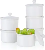 240ml Porcelain Ramekins with Lid, Candiicap Souffle Dishes Bowls with Lid for Baking, Pudding, Creme Brulee, Custard Cups, Serving Dip, Oven, Microwave and Dishwasher Safe (240ml,Matte White)