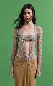 [Christopher Esber] Sèpienne Lace Suede Belted Jersey Gown