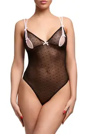 [Dita Von Teese] Von Follies Coquine Black Mesh Bodysuit with Cut Out Detailing