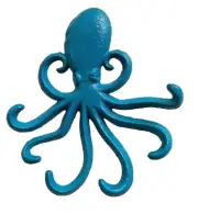 Octopus Wall Hook Cast Iron Keys Coat Towel Nautical Blue Color 6.75" H Gift