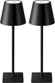 KDG 2 Pack Cordless Table Lamp,Portable LED Desk Lamp, 5000mAh Battery Operated, 3 Color Stepless Dimming Up, for Restaurant/Bedroom/Bars/Outdoor Party/Camping/Coffee Shop Night Light(Black)