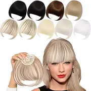 Blonde Clip-in Bangs - Thick Natural Full Front Neat Straight Fringe With Temples One Piece Hairpiece (Medium and Light Blonde Mixed)