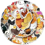 50Pcs Chicken Stickers Cartoon Hens Stickers for Laptop Water Bottle Skateboard Luggage Hydro Flask Car Computer Bike Guitar,Vinyl Waterproof Funny Rooster Stickers for Teens Boys Girls (Yellow)