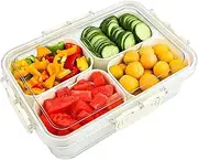 Plastic Divided Serving Tray with Lid and Handle Snack Box Charcuterie Container Portable Snack Platters Organizer for Candy, Fruits, Snacks, Nuts, for Party, Entertaining, Picnic (4 compartments)